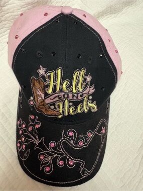 'Hell on Heels' Rhinestone Embroidered Black & Pink Cap